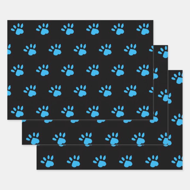 Paw Print Wrapping Paper (Black & Blue) (Set)