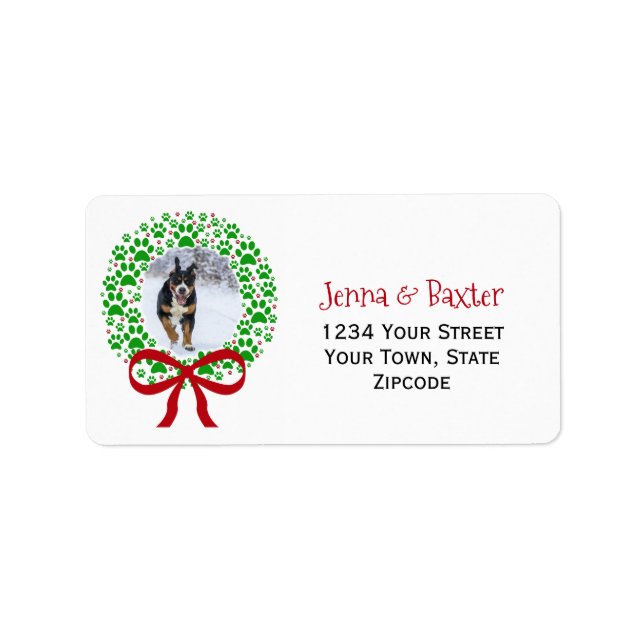 Paw Print Wreath Photo Christmas Return Address Label (Front)