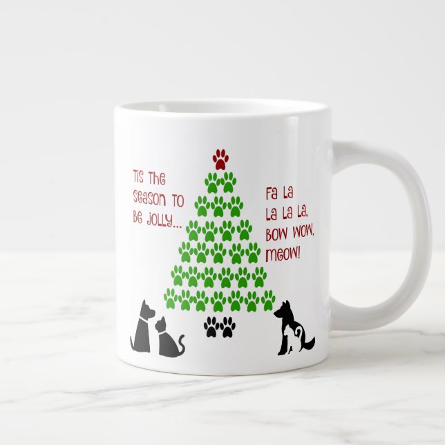 Paw Print Xmas Tree, Tis the Season Large Coffee Mug (Right)