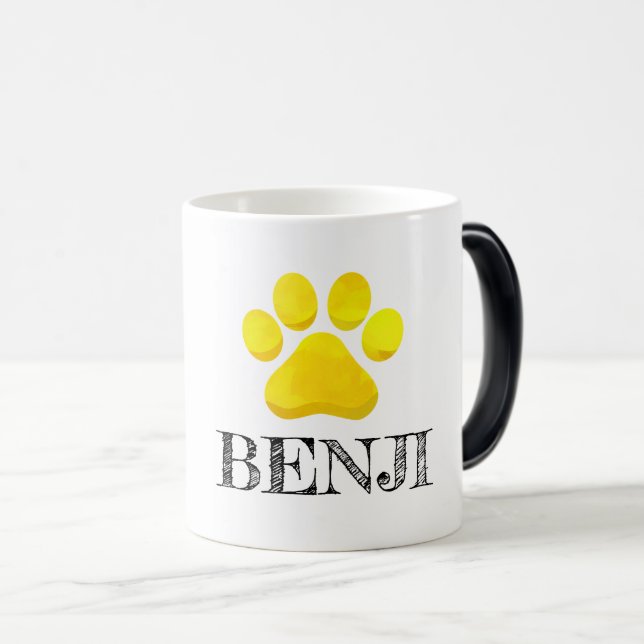 Paw Print Yellow PET NAME Modern Four Legged Fun Magic Mug (Front Right)