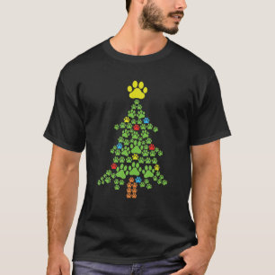 Paw Printed Christmas Tree Animals Lover Xmas T-Shirt