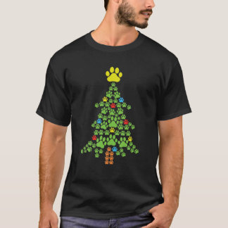 Paw Printed Christmas Tree Animals Lover Xmas T-Shirt