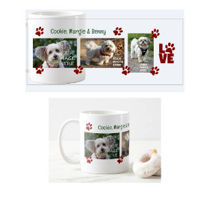Paw Prints 3 Dogs Photos Names Modern Cute New Pet Coffee Mug