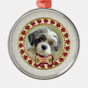 Paw Prints and Gold Frame Custom Pet Photo Metal Tree Decoration