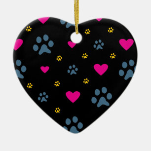 Paw Prints and Hearts Ceramic Tree Decoration