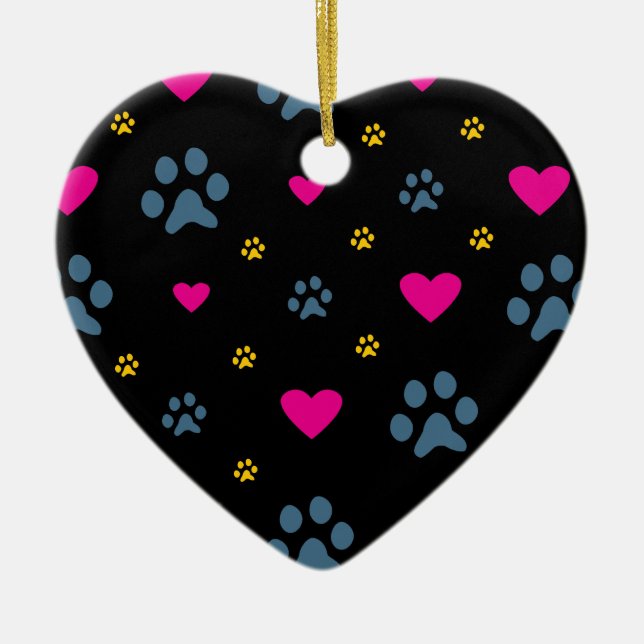 Paw Prints and Hearts Ceramic Tree Decoration (Front)