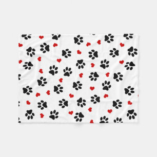 Paw Prints and Hearts Fleece Blanket