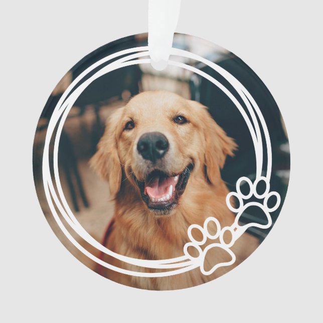 Paw Prints and Hearts Frame Custom Pet photo Ornament (Front)
