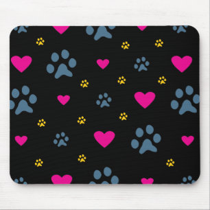 Paw Prints and Hearts Mouse Mat