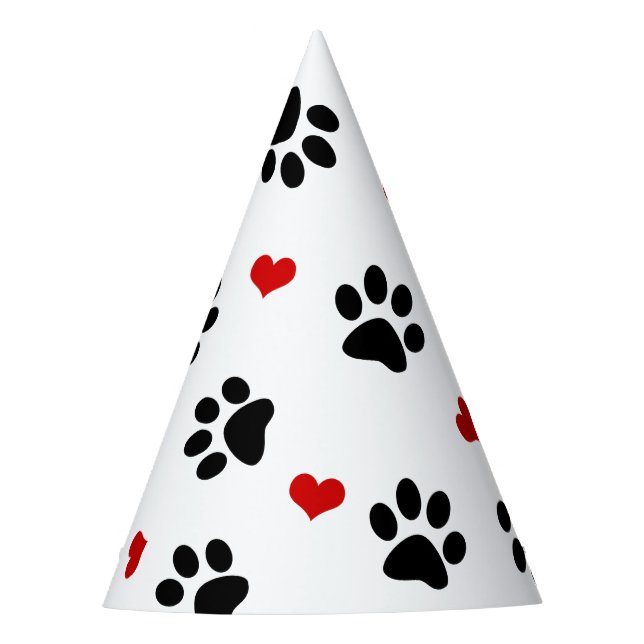 Paw Prints and Hearts Party Hat (Front)