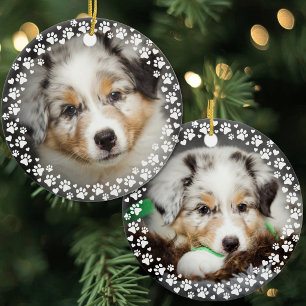 Paw Prints And Hearts Pet Photo Ceramic Tree Decoration