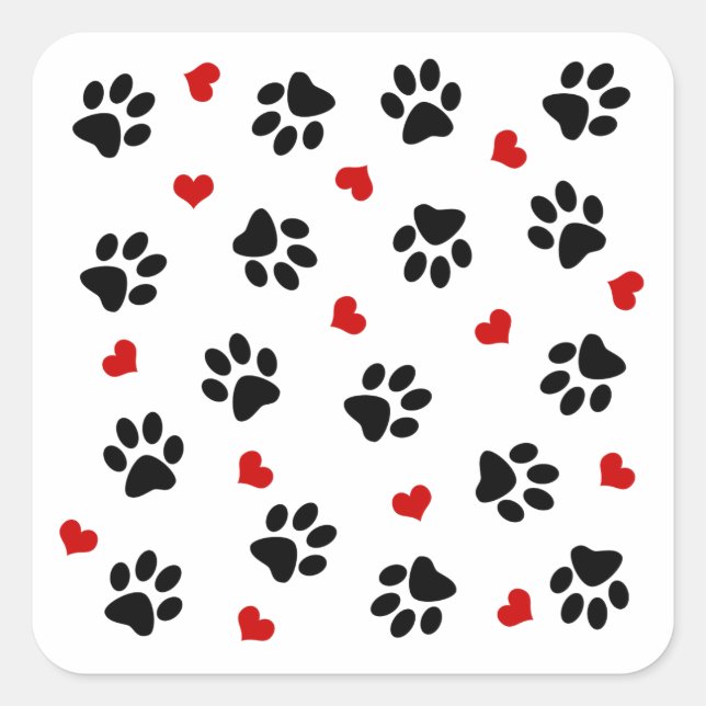 Paw Prints and Hearts Square Sticker (Front)