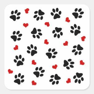 Paw Prints and Hearts Square Sticker