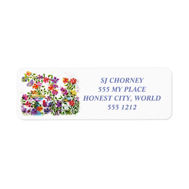 PAW PRINTS BIRD BATH RETURN ADDRESS LABELS (Front)
