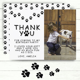 Paw Prints Black White Birthday Thank you Photo  Postcard