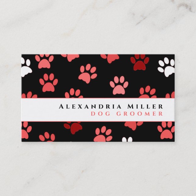 Paw Prints | Black White & Pink Business Card (Front)