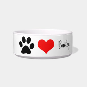 Paw Prints Black White Red Cute Monograms Trendy Bowl