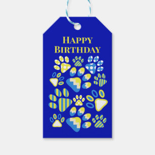 Paw Prints Blue Yellow Birthday Gift Tags