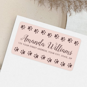 Paw prints blush pink brown pretty script return label