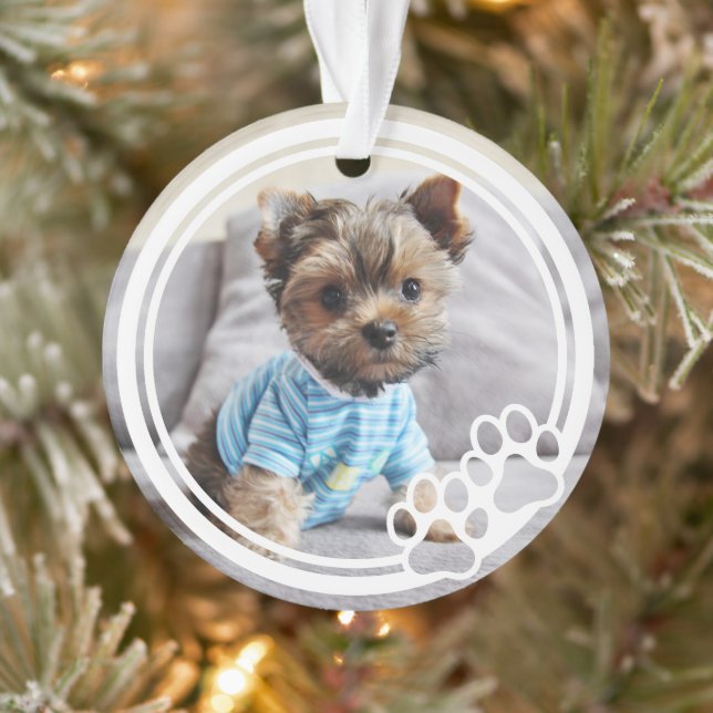 Paw Prints Circle Frame Custom Pet Photo  Ornament (Tree)