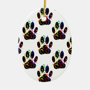 Paw Prints Confetti And Party Streamer Pattern Ceramic Tree Decoration