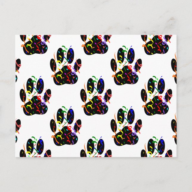 Paw Prints Confetti And Party Streamer Pattern Invitation Postcard (Front)