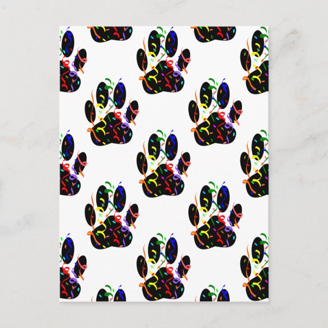 Paw Prints Confetti And Party Streamer Pattern Invitation Postcard (Front)