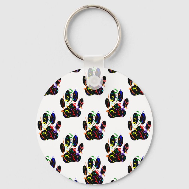 Paw Prints Confetti And Party Streamer Pattern Key Ring (Front)