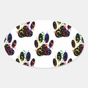 Paw Prints Confetti And Party Streamer Pattern Oval Sticker