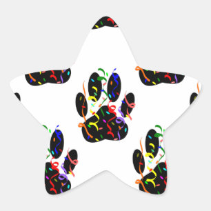 Paw Prints Confetti And Party Streamer Pattern Star Sticker