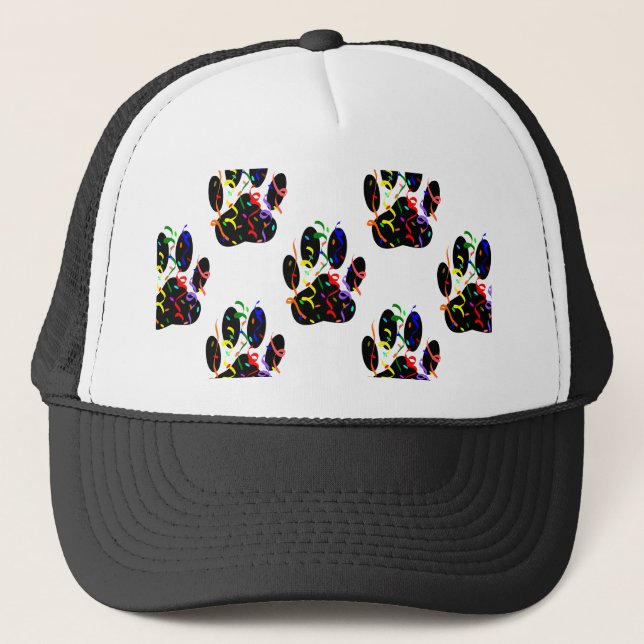 Paw Prints Confetti And Party Streamer Pattern Trucker Hat (Front)