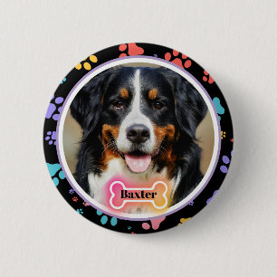 Paw Prints Custom Pet Photo and Name  6 Cm Round Badge