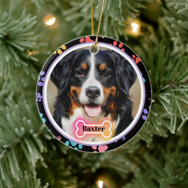 Paw Prints Custom Pet Photo and Name  Ceramic Tree Decoration (Tree)
