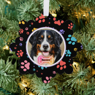 Paw Prints Custom Pet Photo and Name  Tree Decoration Card