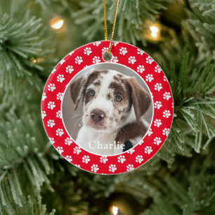 Paw Prints Custom Pet Photo Dog Name Ceramic Tree Decoration