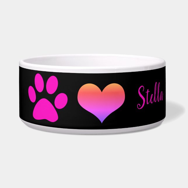 Paw Prints Cute Heart Monograms Name Pink Black (Front)