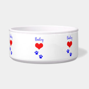 Paw Prints Cute Heart Name Monogram Red Blue White