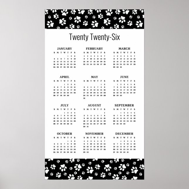Paw Prints Design 2026 Calendar Poster (Front)