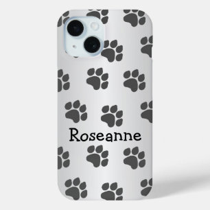 Paw Prints Design Grey Coloured Personalised iPhone 15 Case