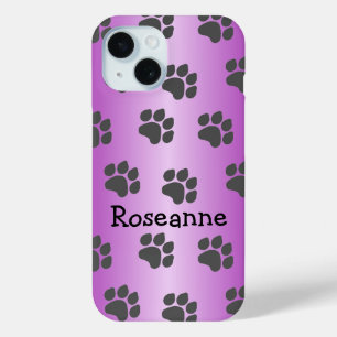Paw Prints Design Purple Coloured Personalised iPhone 15 Case