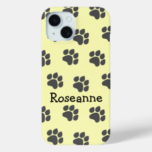 Paw Prints Design Yellow Coloured Personalised iPhone 15 Case