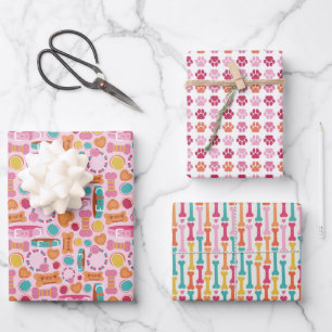 Paw Prints Dog Heart Valentine Wrapping Paper Sheet