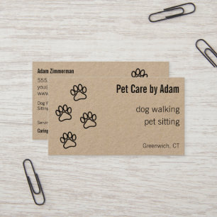 Paw Prints Dog Walker Pet Sitter Kraft Paper Business Card