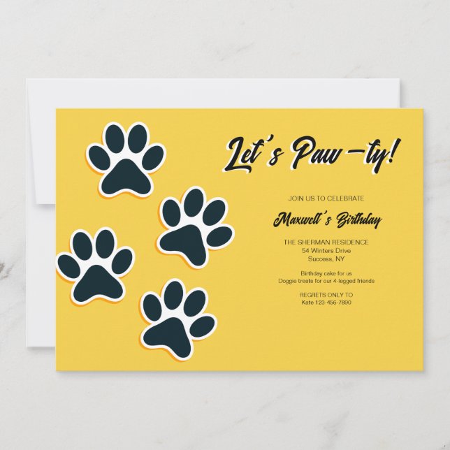 Paw Prints Doggie Birthday Party Invitation (Front)