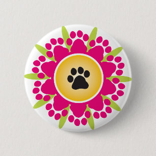 Paw Prints Flower 6 Cm Round Badge