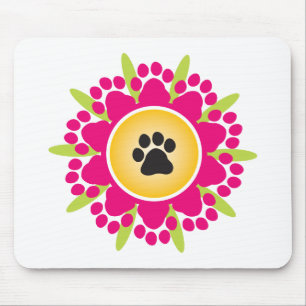 Paw Prints Flower Mouse Mat