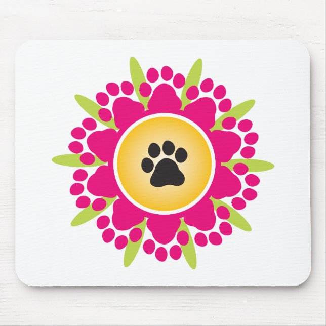 Paw Prints Flower Mouse Mat (Front)