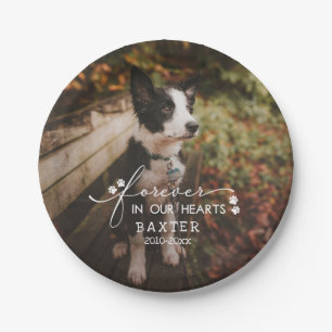 Paw Prints Forever In Our Hearts Pet Photo Paper Plate