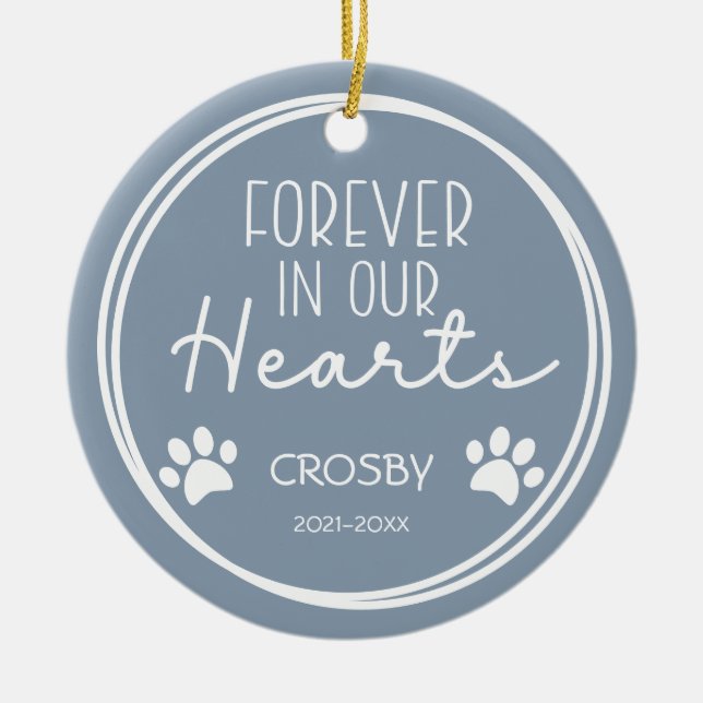 Paw Prints Forever in Our Hearts Photo   Ceramic Tree Decoration (Front)