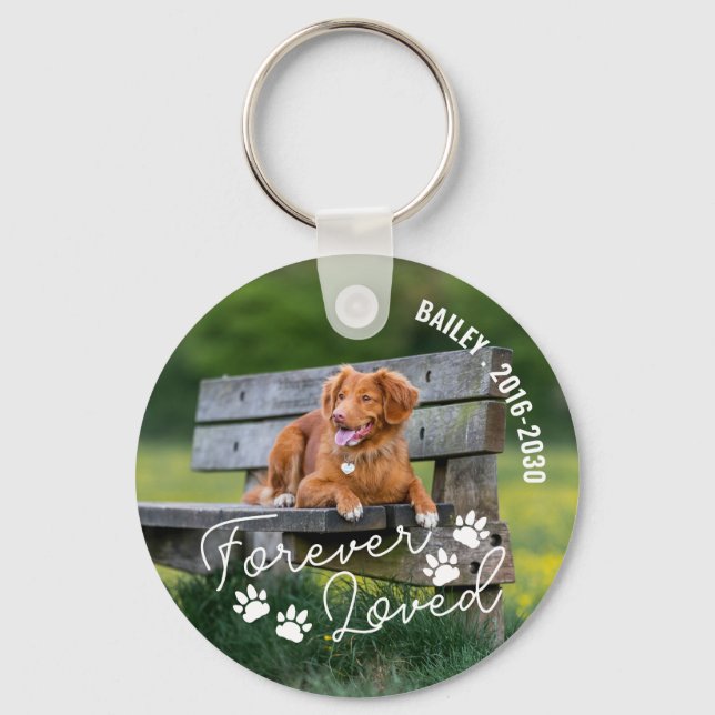 Paw Prints Forever Loved Name Curved Text Key Ring (Front)